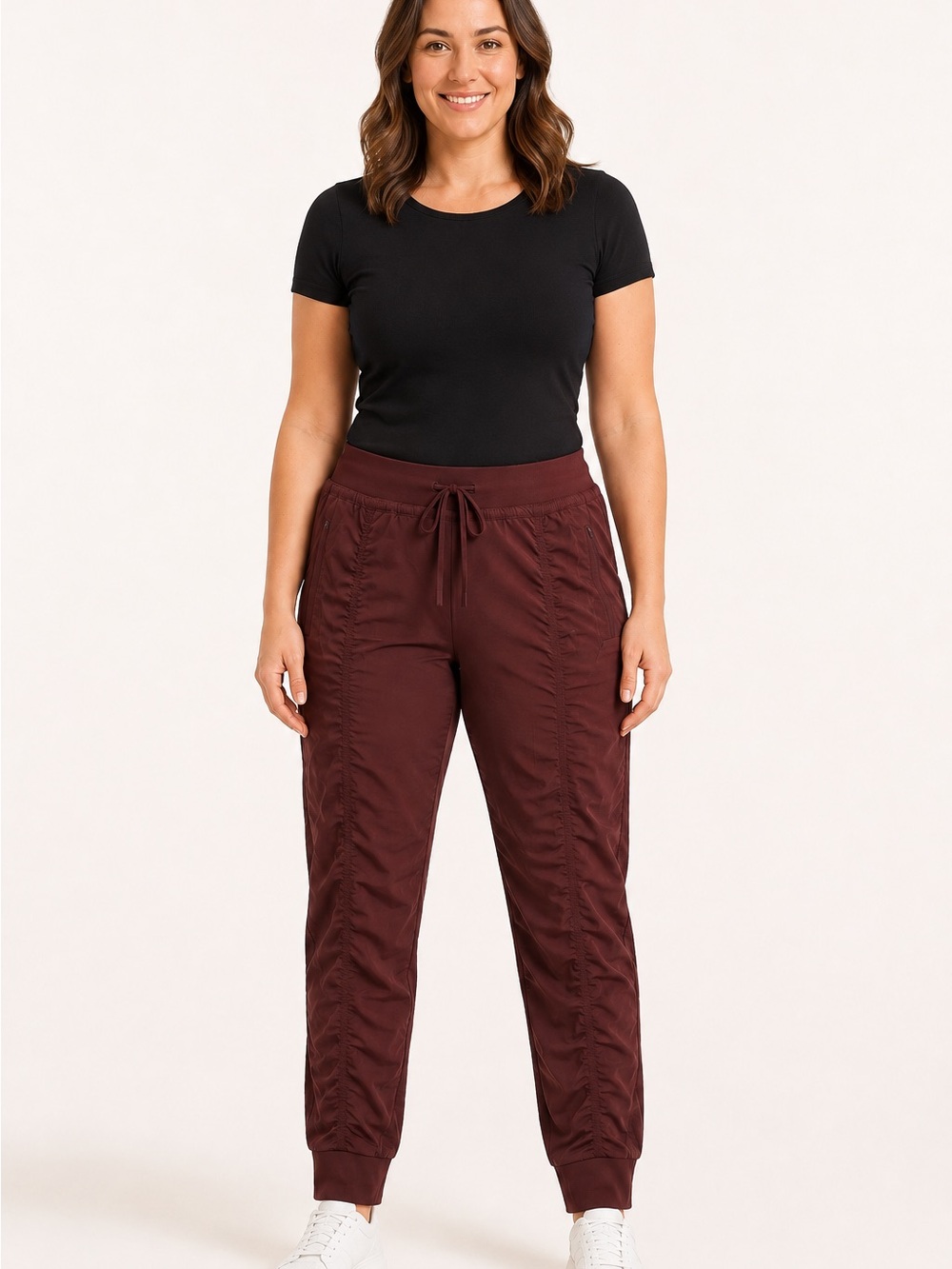 Athleta Ruched Jogger Pants Burgundy Size 12 Tall